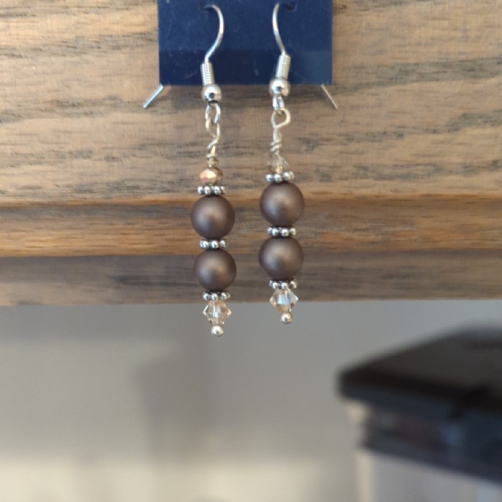 Elegant Brown Beaded Dangle Earrings